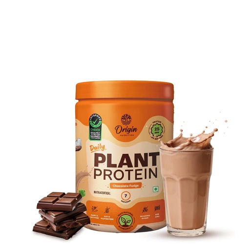 [BRSW2BA5BANQOCTB] Origin Nutrition 100% Natural Plant Based Protein Powder, Chocolate Flavour with 25g per serve Plant Based Protein, Gluten Free, Dairy Free, No Added Sugar, Soy Free, Non - GMO, Jain, 7 Servings, 283g
