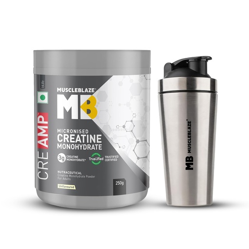 [BRSRGFAHCRYWGYAZ] MuscleBlaze Micronised Creatine Monohydrate CreAMP, 250g + Shaker