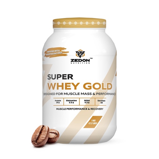 [BRSRAAQKB4FW22DD] Super Whey Gold 100% Whey Isolate Protein, 24g Protein, Muscle Recovery for Men & Women, Vegetarian, (Coffee Flavor 1KG)