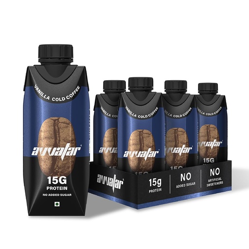 [BRSRY2YQOEMQ4YLG] avvatar Protein Cold Coffee | Vanilla Flavour | 15g Protein | 4.8g Fiber | Ready to Drink | 250ml | Pack of 4 (4 x 250 ml)