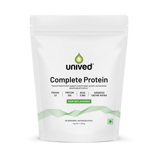 [BRSRGHA2OV6AIA32] Unived Complete Protein - Pea & Yeast Protein | PDCAAS 1.0 Complete Amino Acids | 6 Digestive Enzymes | 30 Servings (30 Servings, Raw)