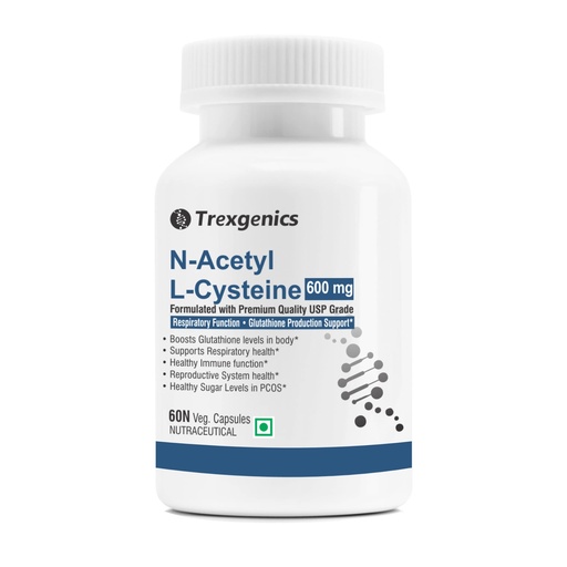 [BRSW2BAHCABBODQ2] Trexgenics N-ACETYL L-CYSTEINE 600 mg Respiratory Health, Glutathione Production, Immunity, (60 Veg. Capsules) (Pack of 1)