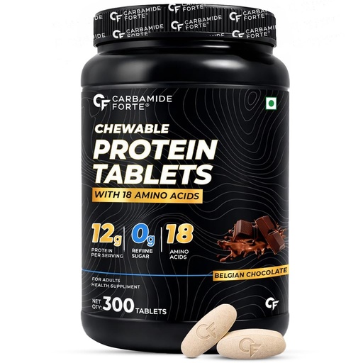 [BRSRGZD5CQAQMH3H] Carbamide Forte Protein Chewable – 12g Whey Protein Per Serving | Whey Protein with 18 Amino Acids | No Refined Sugar | Tasty, On-the-Go Protein Tablets for Men & Women | 300 Tablets