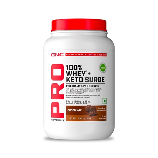 [BRSREED2A4FBUH32] GNC 100% Whey + Keto Surge | India’s First Fat-Burning Whey | 24g Protein | 180mg L-Carnitine, 36mg CLA for Lean Muscle & Fat Burn | Zero Added Sugar | Gluten-Free | Chocolate Flavor | 2lbs