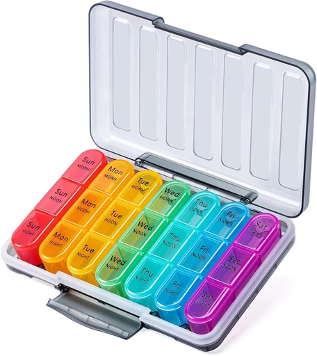 [BRSROZARDJ5R62YY] Odaro Pill Organizer 3 Times a Day - Portable Weekly Medicine Box with 7 Separate Containers, Travel 7 Day Pill Box, Black
