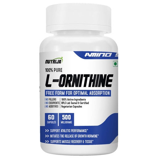 [BRSWGCYZBUNRSGQ2] NutriJa L-Ornithine 500mg Capsules | 60 Veg Capsules | Free Form Amino Acid Supplement for Recovery, Active Lifestyle & Daily Wellness
