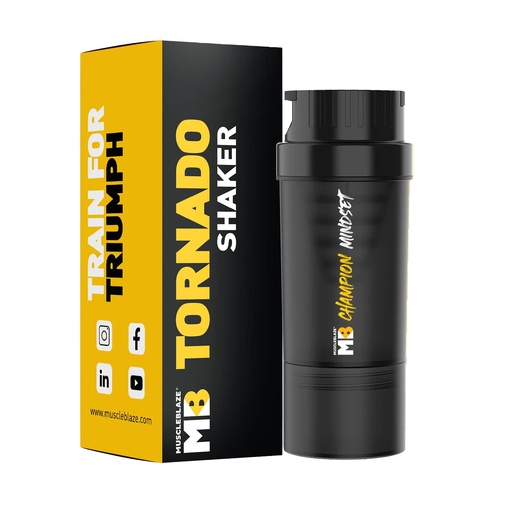 [BRSRMCADAUAR6YLP] MuscleBlaze Tornado Gym Shaker, Black, 500ml