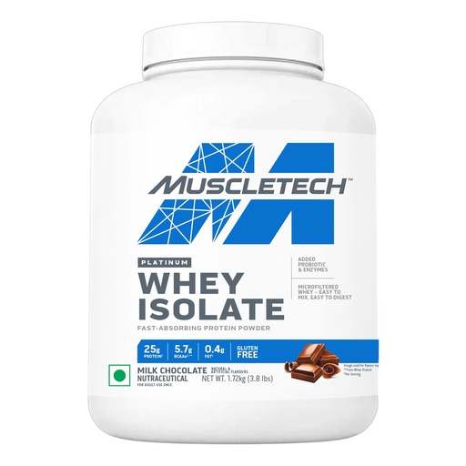 [BRSRYZY3PMPA4337] MuscleTech Platinum Whey Isolate, 1.72 Kg (3.8lbs) Milk Chocolate, Protein Powder for Muscle Gain, 25g Protein + 5.7g BCAA, ultimate muscle building formula, increase strength & performance.