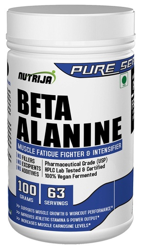 [BRSWGHAZCEGQA3T4] NutriJa Beta Alanine Powder 100g - Unflavoured | Pre Workout Amino Acid Supplement | For High Intensity Training, Workout Endurance & Active Lifestyle | Gym Supplement