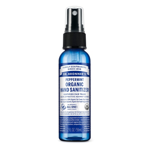 [BRSWGAYOO4HR4ADD] Dr. Bronner's - Organic Hand Sanitizer Spray (Peppermint, 2 unssi) - Yksinkertainen ja tehokas Formula, Cleanses & Sanitizes, No Harsh Chemicals, Kosteutta ja puhdistaa kädet
