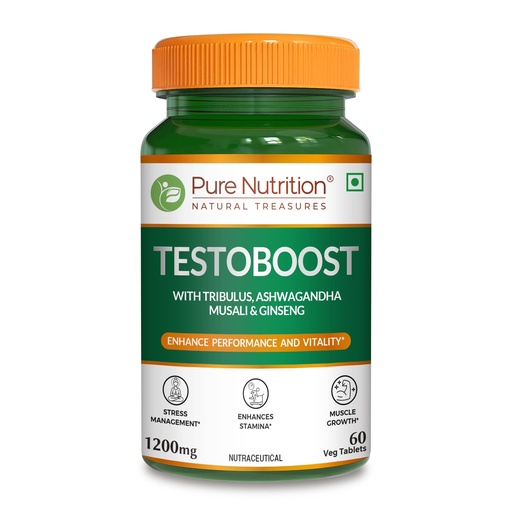 [BRSREFALPN6WMCYY] Pure Nutrition Testoboost Supplement for Men with Tribulus, Gokshura, Ashwagandha, Safed Musali, Kaunch Beej & Ginseng, Supports Energy & Strength, 60 Veg Tabs