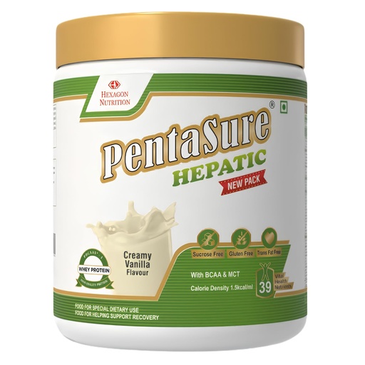 [BRSWGYYFC4PA4F3K] PentaSure Hepatic Liver Care Nutritional Supplement | Vanilla Flavor - 400g | BCAA, MCT & Calorie Dense Nutritional Supplement Drink | 17.5g Protein per 100g | Supports Liver Function, Muscle Recovery