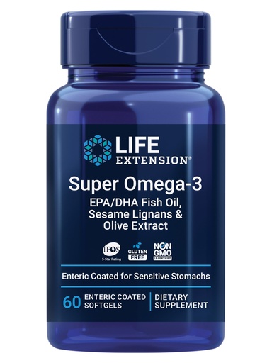 [BRSWK2Q2CYHQMD3G] Life Extension Super Omega-3 EPA/DHA Fish Oil, Sesame Lignans & Olive Extract – Heart Health, Brain Health, Inflammation Health Support, Gluten-Free, Enteric-Coated, Non-GMO, 60 Softgels