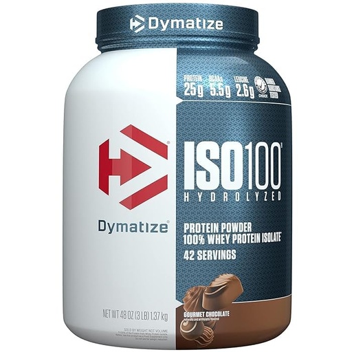 [BRSRGBLRCACQE2TJ] Dymatize ISO100 Hydrolyzed Protein Powder, 100% Whey Isolate Protein, 25g of Protein, 5.5g BCAAs, Gluten Free, Fast Absorbing, Easy Digesting, Gourmet Chocolate, 3 Pound (42 Servings)