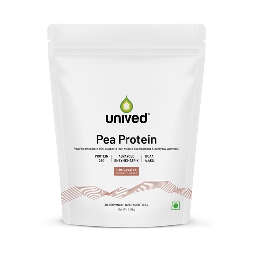 [BRSWGHD6AV5RSCT5] Unived Pea Protein Isolate with Natural Digestive Enzymes, 100% Vegan & Plant-Based, BCAAs, Amino Acid, Lean Muscle Development, Non-GMO & Sugar-Free, Natural (Chocolate 30 Servings)