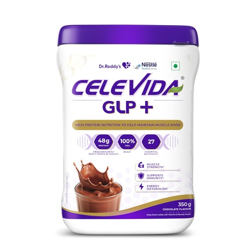 [BRSRGCD2OQGRSCLG] Celevida GLP+ - High protein support for lean muscle preservation during GLP-1/GIP therapies | 24gm protein per serving (predominantly WHEY isolate sourced from Europe) | Contains 100% RDA BCAA - Chocolate Flavour - 350 gm