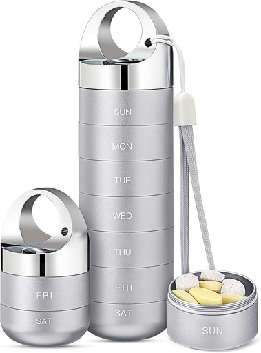 [BRSROEIKDINQMELP] Zannaki Metal Travel Pill Organizer, Portable Waterproof Weekly Pill Box, Large Aluminum Alloy Pill Case Container, BPA Free 7 Day Daily Medicine Organizer Holder for Vitamin, Fish Oil, Supplement