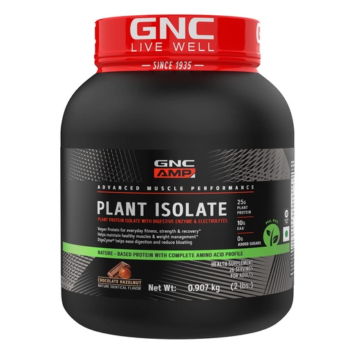 [BRSRMAAQPINQKEYU] GNC AMP Plant Isolate Protein | 2 lbs | 26 Servings| Vegan Protein | Lactose Free & Soy Free |DigeZyme For Easy Digestion | Active Lifestyle | Healthy Muscles| Chocolate Hazelnut | 907 gm