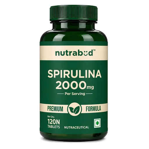 [BRSRAGT4O4MB6EL6] Nutrabud Spirulina Tablets 2000mg per Serving - 120 Veg Tablets - For Women, Men - Preservative & Additive Free (120 Count (Pack of 1))