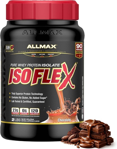 [BRSWGYIDBAPWYEQ7] ALLMAX ISOFLEX Pure Whey Isolate Protein Powder - Gluten Free, Low Lactose, Sugar-Free - High-Protein, Clean, Keto-Friendly for Pre Post Workout Supplement for Women and Men | Chocolate, 2lb