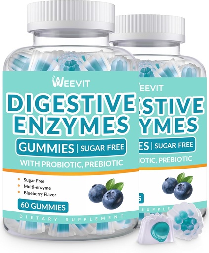 [BRSROAIPDJ5ROCYY] Digestive Enzymes Gummies, Chewable Digestive Enzymes for Women & Men with Probiotics & Prebiotics Blend, Sugar Free | Vegan