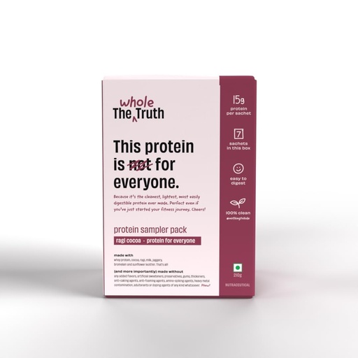 [BRSROHQKA56RUDT2] The Whole Truth 15 g Protein/Sachet | Pack of 7 Sachets | Ragi Cocoa | Protein For Everyone | Beginners Protein Powder | Clean, Light & Easy to Digest | No Artificial Flavours (210 g)