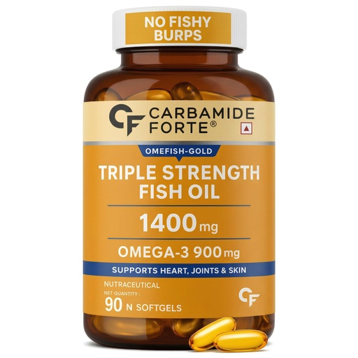 [BRSWGALYPN6QEC3D] Carbamide Forte Triple Strength Omega 3 Fish Oil Capsules 1400mg | Omega 3 Supplement | Omega3 Fatty Acid Supplement To Support Heart, Joints & Skin - 1400mg | 90 Softgel Capsules