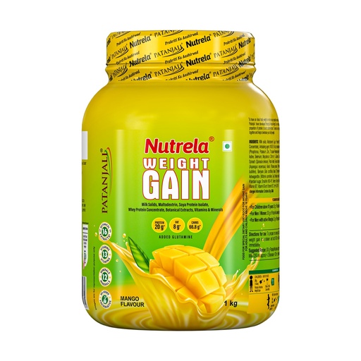 [BRSRAFI2DEFQ4AYY] NUTRELA Weight Gainer Powder| 1Kg Mango Flavour | High-Calorie Mass Gainer With Vitamins & Khandsari Sugar | Ideal For Men & Women