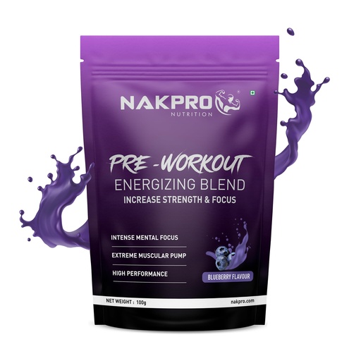 [BRSRMGAYAEGR6CI7] Nakpro Pre Workout Supplement (Blueberry, 100g Powder) with 100mg Caffeine, 1200mg Creatine Monohydrate and 1200mg Citrulline|Helps in Lean Muscle Building, Improves Workout Performance - 20 Servings