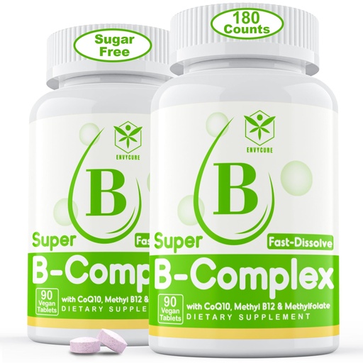 [BRSRMFABAQARE3A3] Sugar Free Vitamin B Complex with Methyl B12, MethylFolate, B6, B1, B2, B3, Fast Dissolve Highly Bioavailable Methylated B Complex Supplement for Energy Levels, Neural System, Vegan,180 Tablets