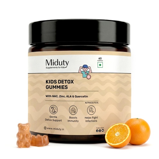 [BRSRGBD2B4JQMCDA] Miduty Kids Detox Gummies - NAC for Kids - Quercetin, ALA, Zinc, Selenium & Iodine - Gentle Detox, Immunity, Thyroid Health & Allergies Support - No Added Sugar - Natural Orange Flavor - 60 Gummies