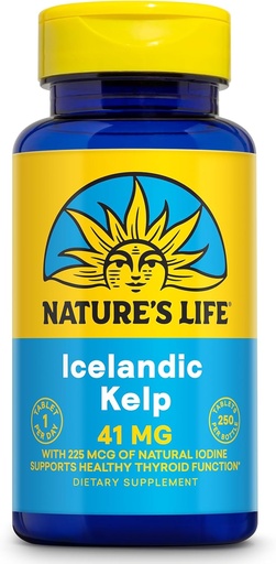 [BRSWIYTYCUPQKDLA] Looduse elu Islandi Kelp 41 mg - Sea Kelp Joodilisa Islandi mereveest - Kilpnäärme tugi naistele ja meestele 225mcg loodusliku joodiga - 60-päevane garantii, 250 serveerimist, 250 tabletti