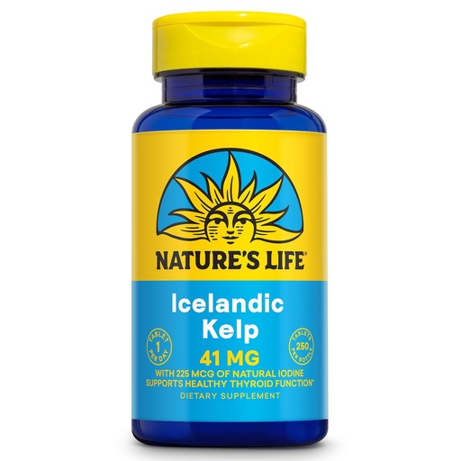 [BRSWIYTYCUPQKDLA] Nature's Life Icelandic Kelp 41 mg - Sea Kelp Iodine Supplement from Icelandic Seawater - Thyroid Support for Women and Men with 225mcg Natural Iodine - 60-Day Guarantee, 250 Servings, 250 Tablets