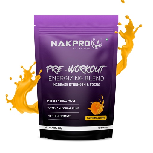 [BRSRMGAYABYGK33Z] Nakpro Pre Workout Supplement with 100mg Caffeine, 1200mg Creatine Monohydrate and 1200mg Citrulline | Helps in Lean Muscle Building, Improves Workout Performance - 20 Servings (Tangy Orange, 100g)