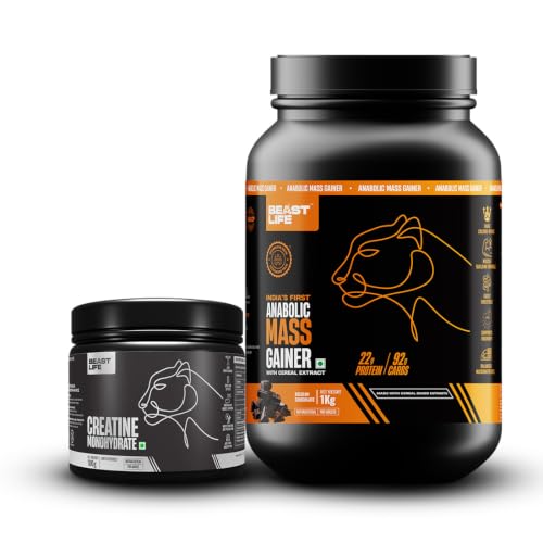 [BRSRYZY7DEBRYFAV] BeastLife High Protein Mass/Weight Gainer with Creatine Monohydrate 100g | 1 KG | Belgian Chocolate | NABL LAB Tested | For Muscle Gain & Fast Growth