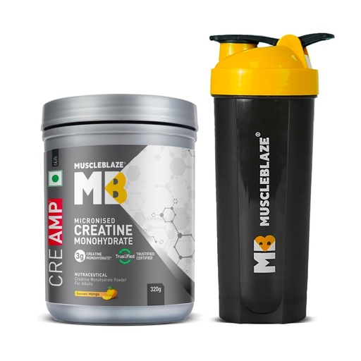 [BRSRACAKOQPW22YU] MuscleBlaze Creatine Monohydrate Powder, Sunset Mango, 320g + Shaker