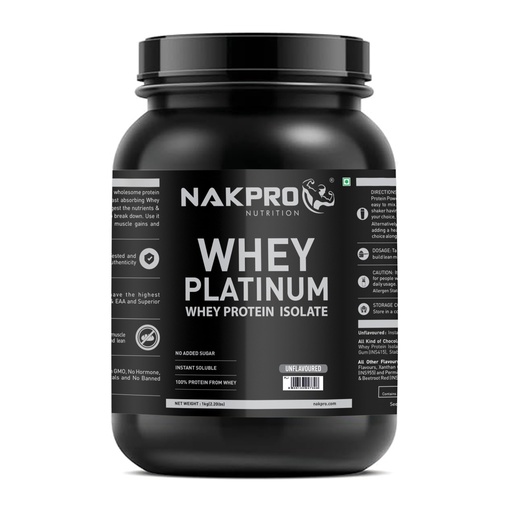 [BRSROATROENGYCDZ] NAKPRO NUTRITION Platinum Whey Protein Isolate | 1kg Unflavoured, Jar | 31g Protein| Trustified Certified