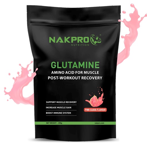 [BRSROGTYO4FBEHTA] Nakpro L-Glutamine Powder | 4g Glutamine Per Serving, 50 Servings | Post Workout Amino Acid Supplement for Muscle Growth and Recovery (Pink Guava, 250g)