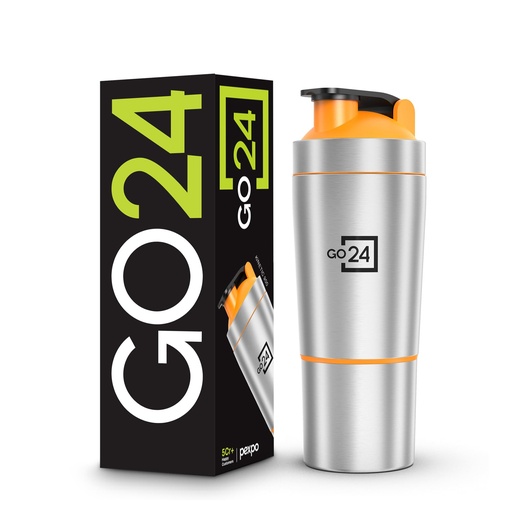 [BRSRABD4PMMWMYA4] Go24 pexpo Stainless Steel Gym Shaker Bottle Kinetic Silver-Orange 850ml