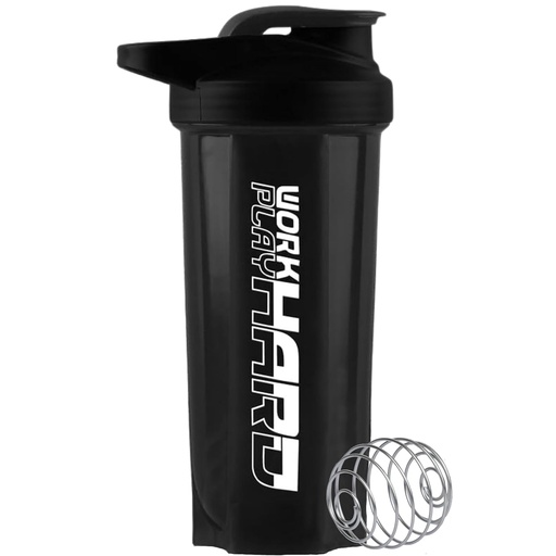 [BRSRYEIZA54BGCD3] BDPE Work Hard Protein Gym Sipper Bottle with Stainless Steel Spring Ball 700 ml Plastic Shaker (Pack of 1, Black)