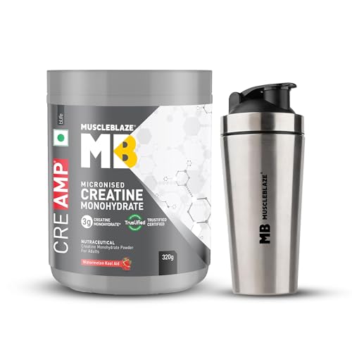[BRSRGFAHA4MWYEY3] MuscleBlaze Micronised Creatine Monohydrate CreAMP, 320g + Shaker