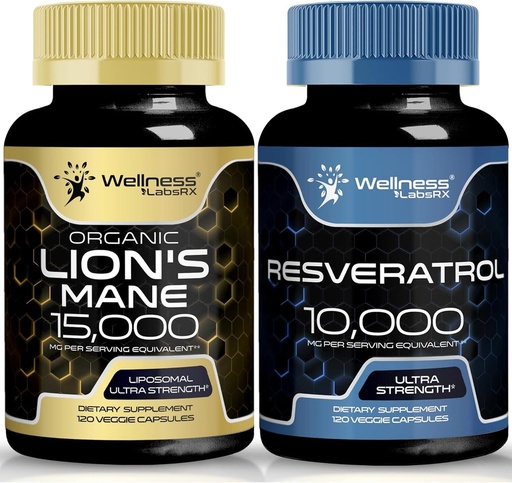 [BRSRAAYFAANQMETH] WELNESS LABSRX Resveratrol Capsules 10000 - Lions Mane Supplement Capsules