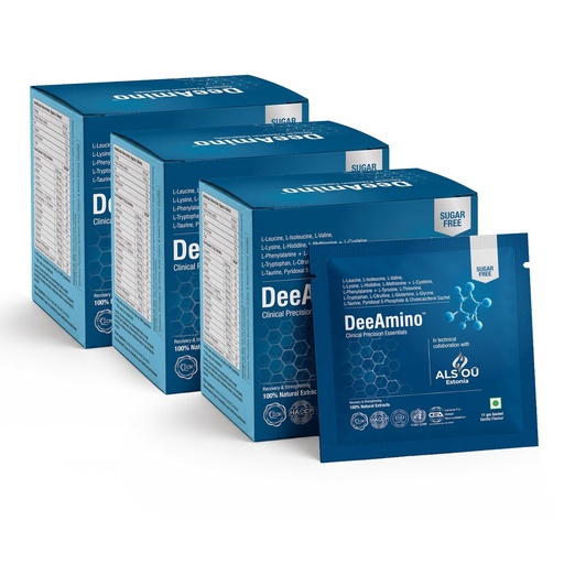 [BRSRYFQEAUBWMCTB] DeeAmino Amino Acid Recovery Supplement – Complete EAA, BCAA, Citrulline, Glutamine, Glycine, Taurine with Active B6 & D3 | Sugar Free Vanilla | 10 x 11g Sachets