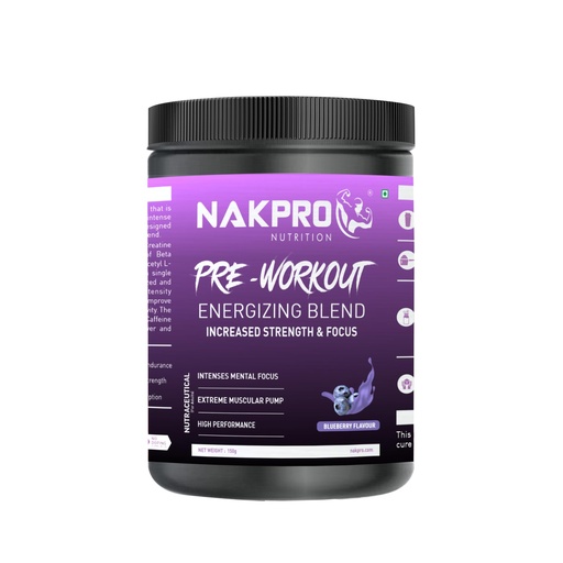 [BRSRA2T6BYMQICL5] Nakpro Pre Workout Supplement Powder - JAR | 100mg Caffeine, 1.2g Creatine Monohydrate and 1.2g L-Citrulline helps in Lean Muscle Building (Blueberry, 150g)