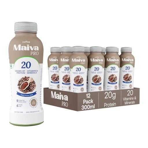 [BRSRAAA7OUHWCG3X] Maiva Pro Coffee Plant Protein Shake - 300ml (Pack of 12) | 20g Protein , 20 Vitamins & Minerals | Smooth & Delicious | Light on Stomach | Vegan, Lactose-Free, No Added Sugar, No Preservatives, No Artificial Sweetener