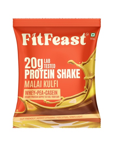 [BRSRACT3OEJRMC3G] FitFeast Protein Shake Sachet - Pack of 7 | 20g Triple Blend Protein Per Serve| 45:35:20 Whey, Pea & Casein Blend | No Maltodextrin | 0 Added Sugar | As Seen on Shark Tank (Malai Kulfi)
