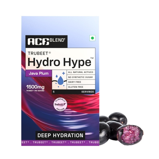 [BRSRAAANPMHRMYA7] Ace Blend Hydro Hype (5 Sachets) | Energy & Blood Flow | Instant Hydration | Full-Spectrum Electrolytes | 100% Natural Beetroot Extract with Multi Vitamins & Minerals | Java Plum - For Men & Women