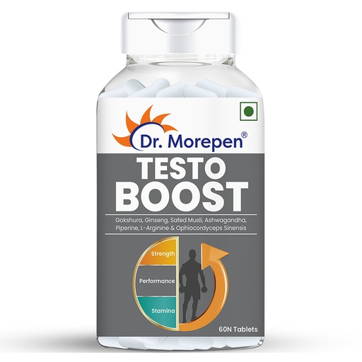 [BRSW2ZIQB4GWG3LZ] DR. MOREPEN Testo Boost For Men Enriched With Gokshura, Shilajit, Safed Musli, Ashwagandha, L-Arginine, & Ophiocodyceps Sinensis - 60 Veg Tablets