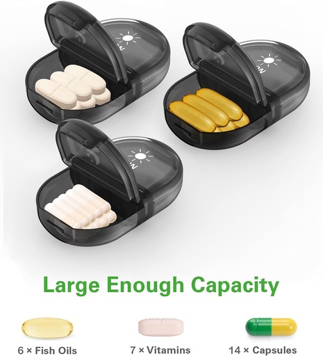 [BRSWYCYNCQNRAET5] Fullicon Pill Organizer 2 Times a Day, Weekly Pill Box AM PM, Removable Medicine Organizer, Pill Cases Twice a Day - (Black)