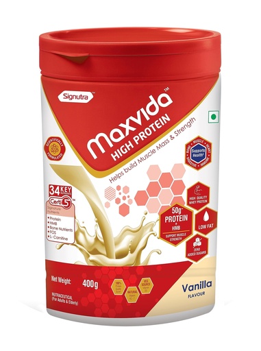 [BRSROFQFPIHQMYLF] Maxvida High Protein to help build Muscle mass and strength in Adults & Elderly (400g, Vanilla Flavored)